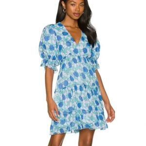 Saylor Leigha Milk Made Flirty Tiered Blue Floral Dress Small